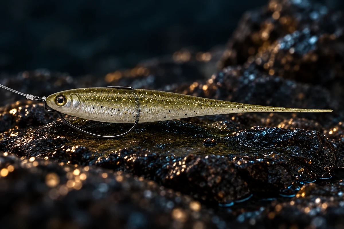 Illustration: No-Action-Shad am Offset-Haken · unbeschwert